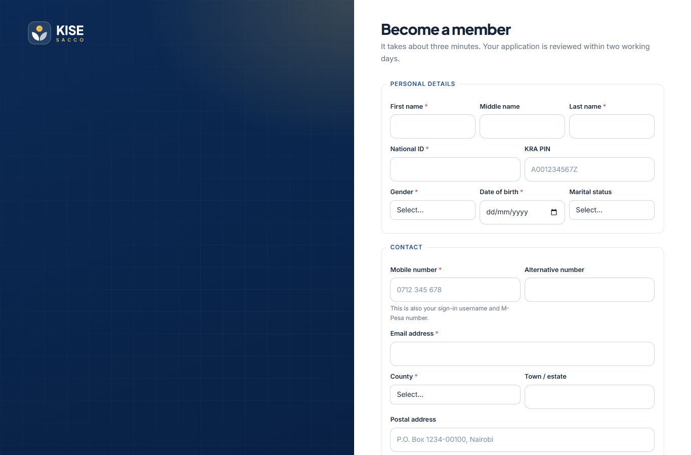 Membership application form