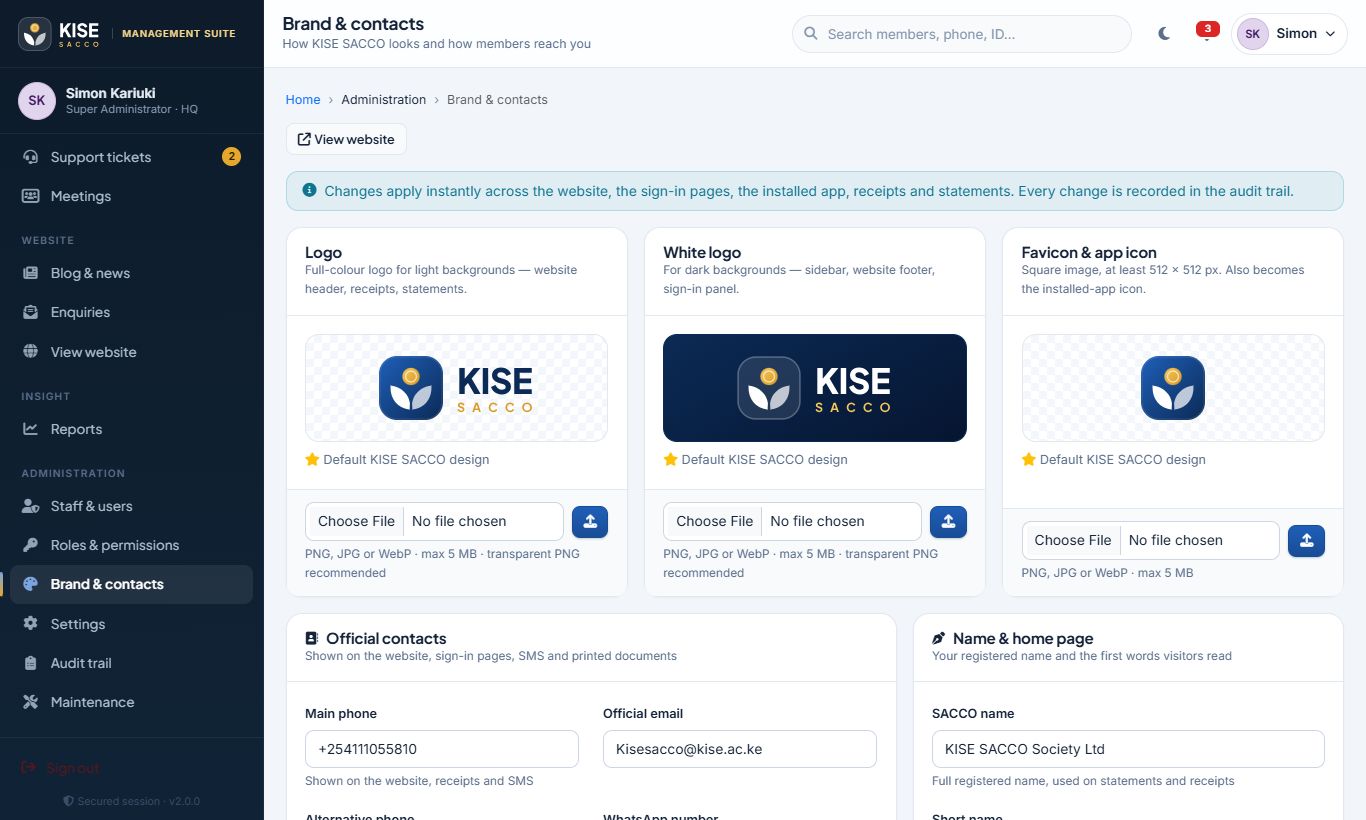 Brand and contacts page