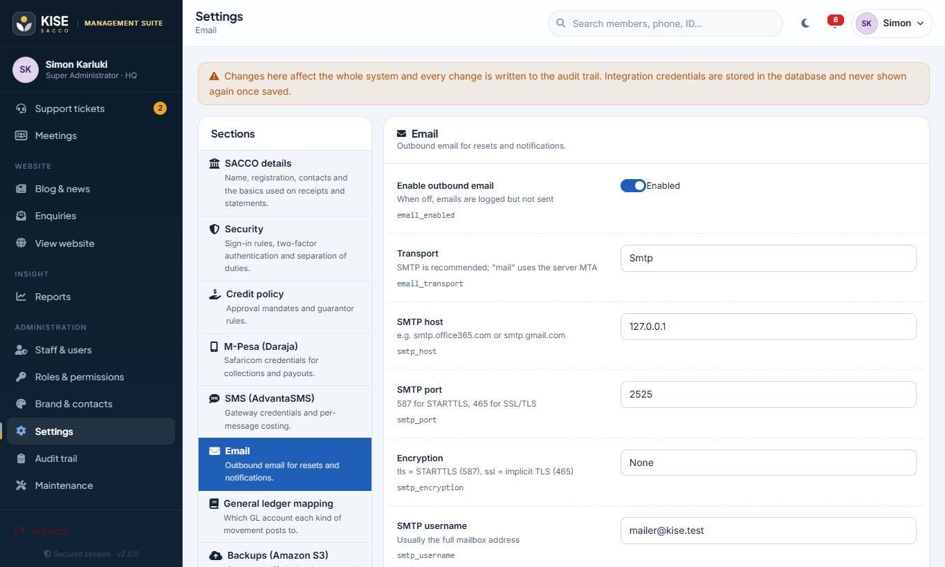 Email SMTP settings
