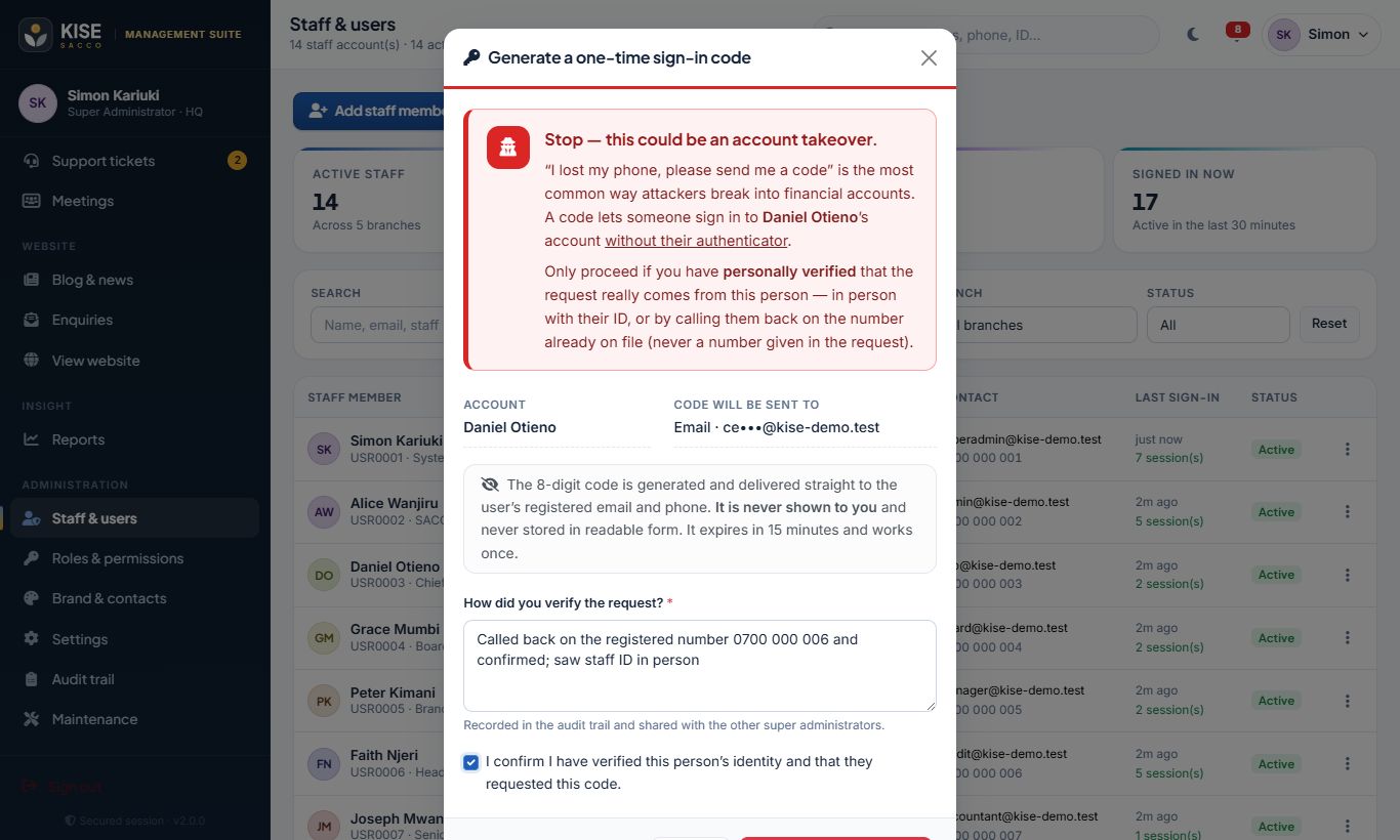 Sign-in code warning dialog